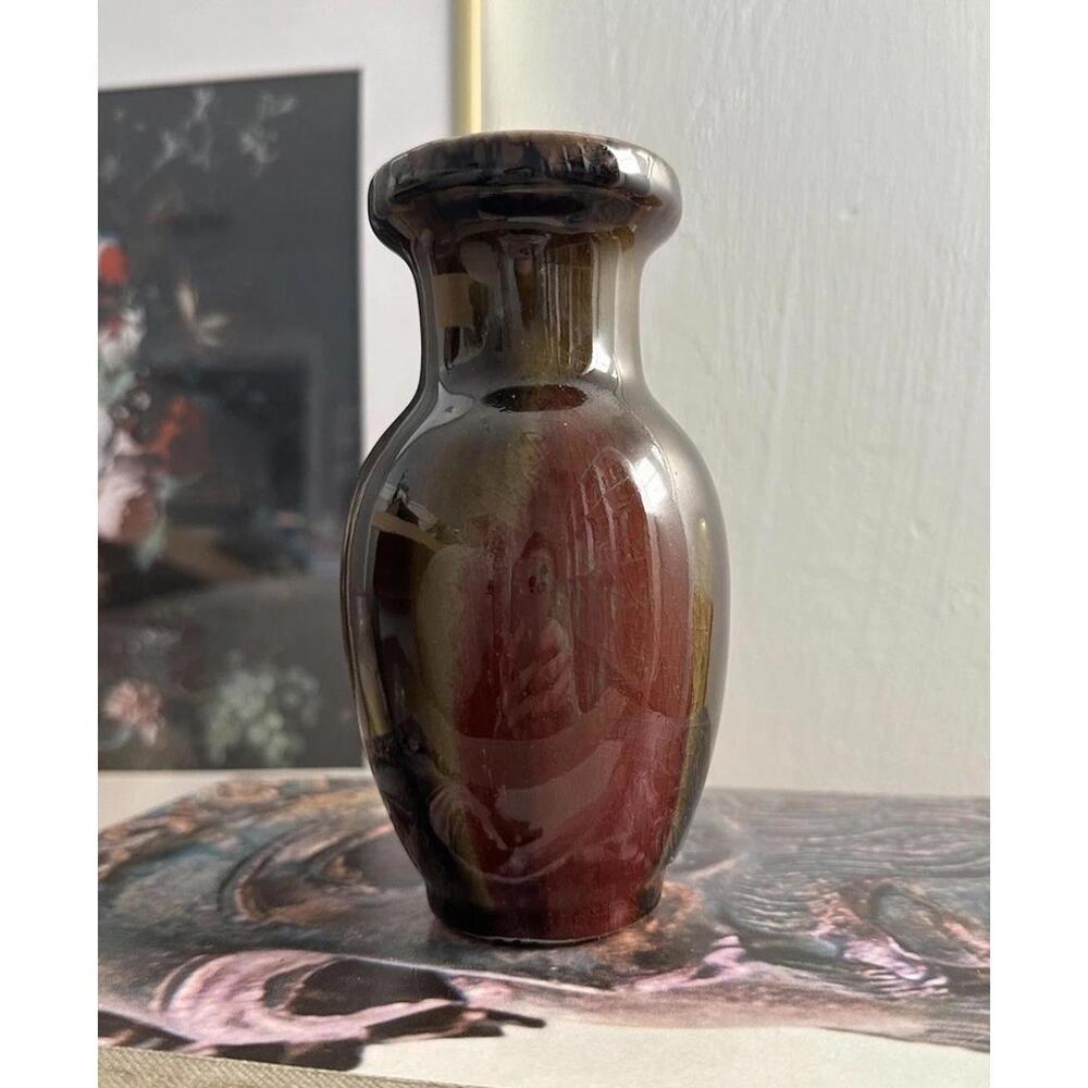 VINTAGE Hosley Potteries ART POTTERY Drip Glaze Bud Vase 5.75”